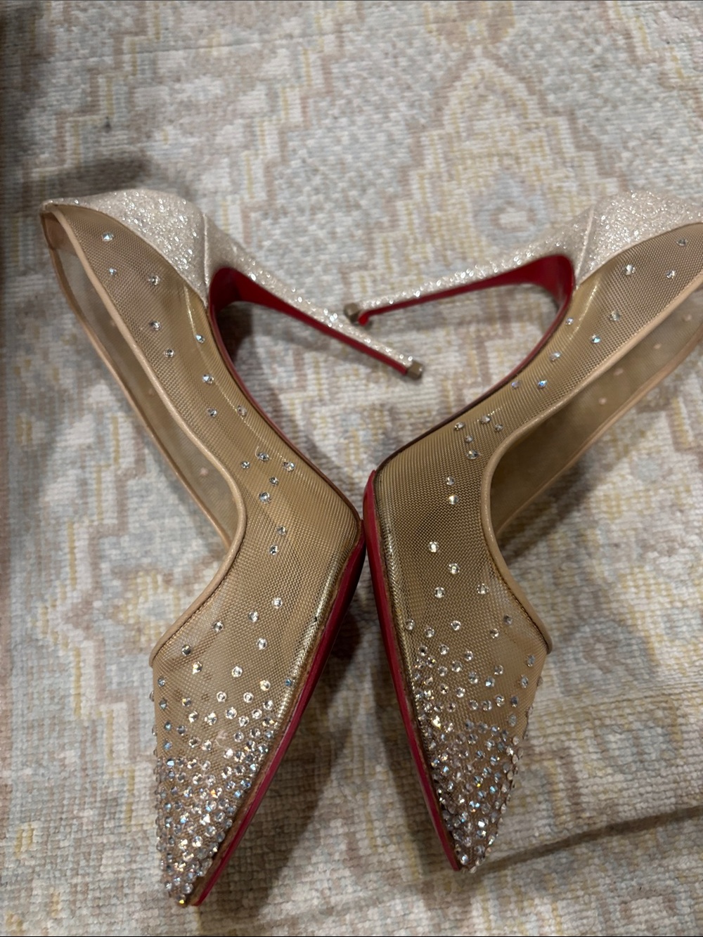 Christian Louboutin Nude Crystal-Embellished Pointed Toe Pumps - Picture 3 of 4